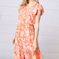 Sunset Boho Ethnic Floral V Neck Flutter Sleeve Dress