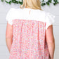Coral & White Floral Embroidered Yoke Top