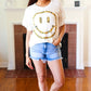 Live For Today White Floral Smiley Face Flutter Sleeve Tee