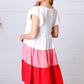 Peach & Cherry Red Tiered Frill Sleeve Midi Dress
