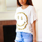 Live For Today White Floral Smiley Face Flutter Sleeve Tee