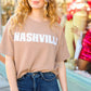 Taupe Pop-Up Embroidered "NASHVILLE" Ribbed Top