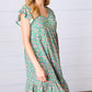 Emerald Green Floral Babydoll Midi Dress