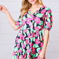 Multicolor Flat Floral Tiered Front Tie Pocketed Dress