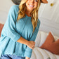 Just My Type Dusty Teal Jacquard Hi-Low V Neck Sweater