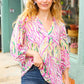 Life's A Party Fuchsia & Yellow Abstract Print V Neck Top