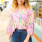 Life's A Party Fuchsia & Yellow Abstract Print V Neck Top