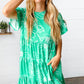 Emerald Green Floral Dolman Sleeve Babydoll Dress