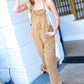 Weekend Ready Camel Knot Strap Relaxed Fit Overalls