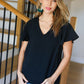 Keep Your Cool Black Flutter Sleeve V Neck Top