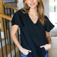 Keep Your Cool Black Flutter Sleeve V Neck Top