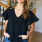 Keep Your Cool Black Flutter Sleeve V Neck Top