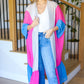 Feel Your Best Taupe & Fuchsia Color Block Ruffle Hem Kimono