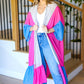 Feel Your Best Taupe & Fuchsia Color Block Ruffle Hem Kimono