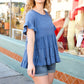 Denim Ruffle Tiered Frill Short Sleeve Swing Top