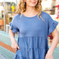 Denim Ruffle Tiered Frill Short Sleeve Swing Top