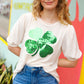 Saint Patty Sequin Clover French Terry Puff Sleeve Top