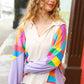 Feeling Bold Lilac Multicolor Stripe Collared V Neck Pullover