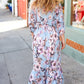 Longing For You Powder Blue Floral V Neck Ruffle Maxi Dress