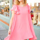 Out For The Day Peach Crinkle Woven Ruffle Sleeve Dress