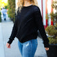 Making Moves Black Cable Knit Pointelle Crew Neck Sweater