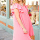 Out For The Day Peach Crinkle Woven Ruffle Sleeve Dress