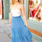 Look of Love Denim Blue Smocked Waist Tiered Chiffon Skirt