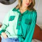 On The Way Up Mint Color Block Button Down Pullover