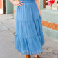 Look of Love Denim Blue Smocked Waist Tiered Chiffon Skirt