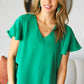 In Your Dreams Emerald Green Flutter Sleeve V Neck Top