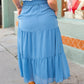 Look of Love Denim Blue Smocked Waist Tiered Chiffon Skirt