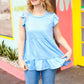 Blue Pointelle Babydoll Ruffle Flutter Sleeve Top