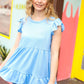 Blue Pointelle Babydoll Ruffle Flutter Sleeve Top