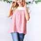 Coral & White Floral Embroidered Yoke Top