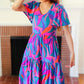 Remember Me Blue & Fuchsia Geo Print V Neck Dress