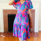 Remember Me Blue & Fuchsia Geo Print V Neck Dress