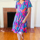 Remember Me Blue & Fuchsia Geo Print V Neck Dress