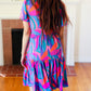 Remember Me Blue & Fuchsia Geo Print V Neck Dress