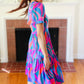 Remember Me Blue & Fuchsia Geo Print V Neck Dress