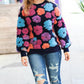 Feeling Joyful Navy & Fuchsia Embroidered Sherpa Flower Pullover
