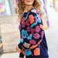 Feeling Joyful Navy & Fuchsia Embroidered Sherpa Flower Pullover