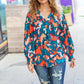 All I Ask Teal Floral Abstract Print V Neck Smocked Top