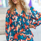 All I Ask Teal Floral Abstract Print V Neck Smocked Top