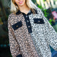 Fun Days Ahead Camel Leopard Color Block Button Down Pullover