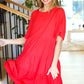 Feeling Bold Red Woven Panel Tiered Fluter Sleeve Dress