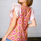 Peach Boho Print Frill Sleeve Keyhole Back Top