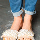 Blush Linen Fray Beaded Faux Pearl Slide Sandal