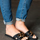 Black Chain Detail Notched Slide Sandals