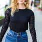 Can't Help But Love Black Shirred Velvet Mesh Blouse