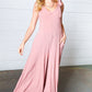 Dusty Rose Rib Knit Tie Shoulder Pocketed Jumpsuit